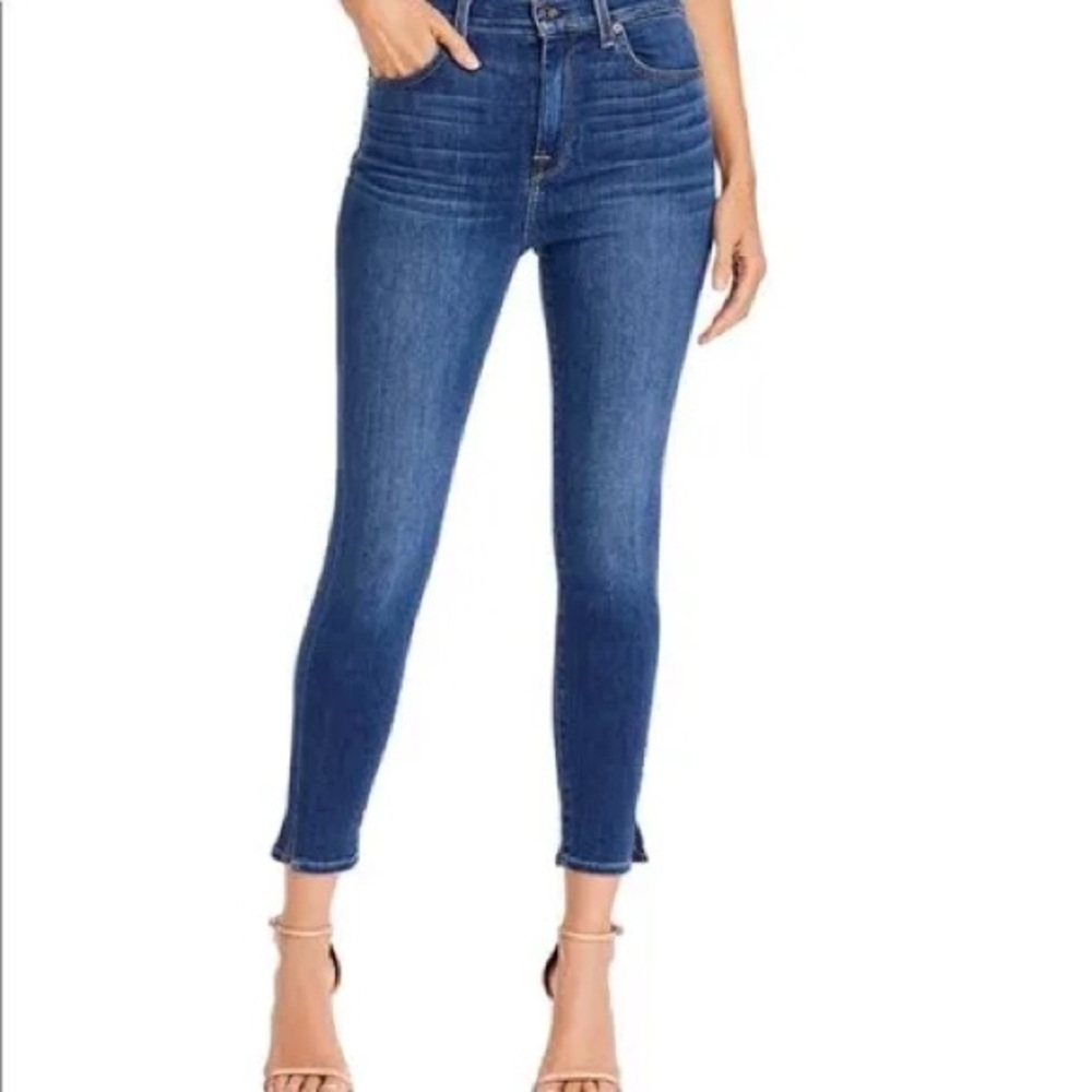 7 For All Mankind Blue Skinny Jeans with Cropped Ankle